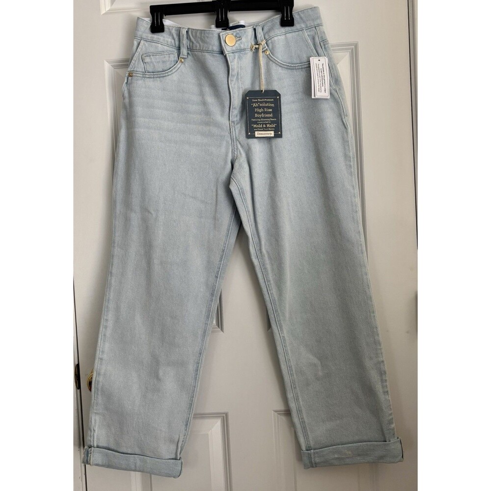 Democracy Jeans Blue Light Wash Boyfriend High Rise Straight Leg Hem Cuff